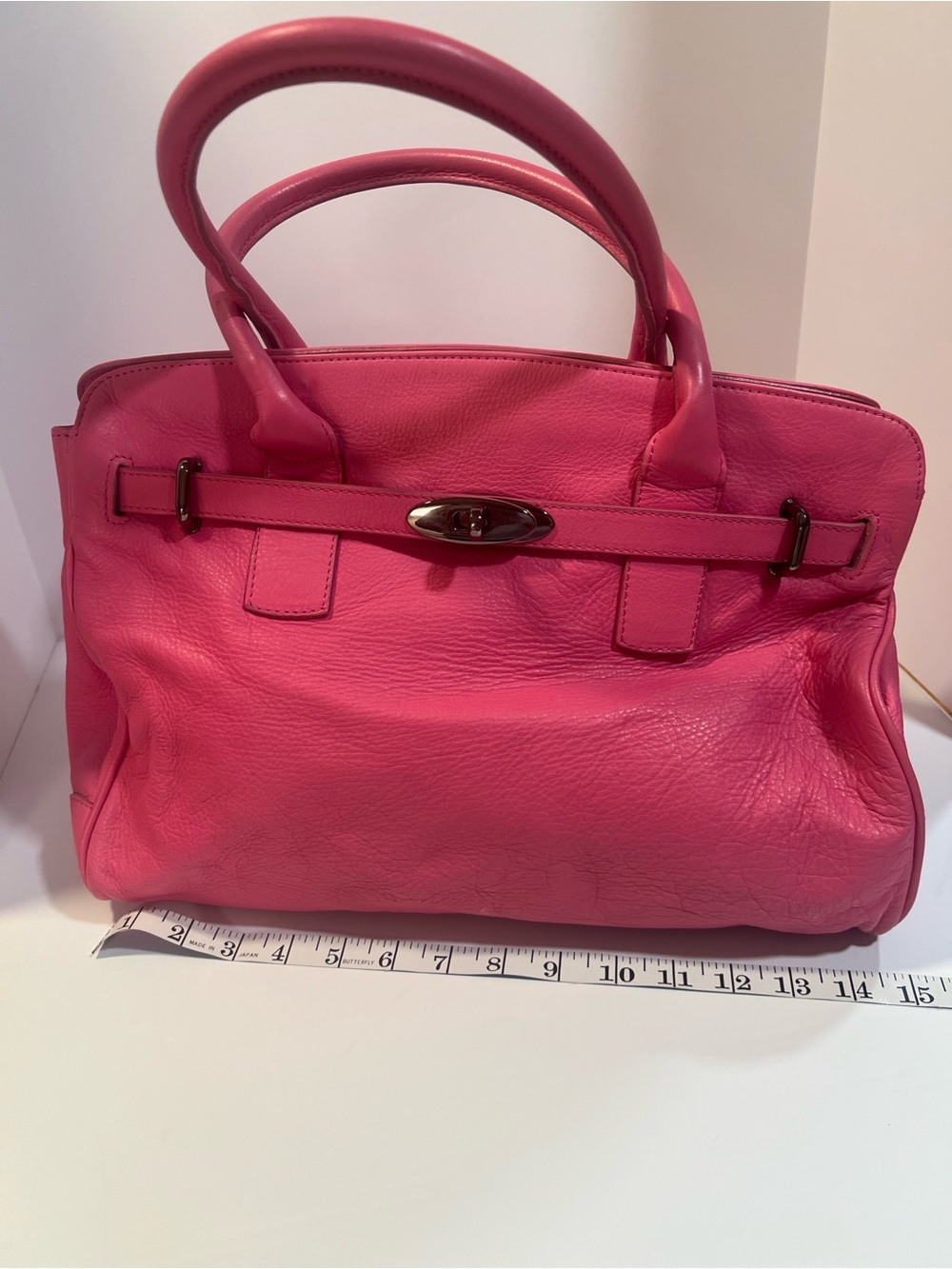 Women's Pink Leather Satchel Tote Handbag
